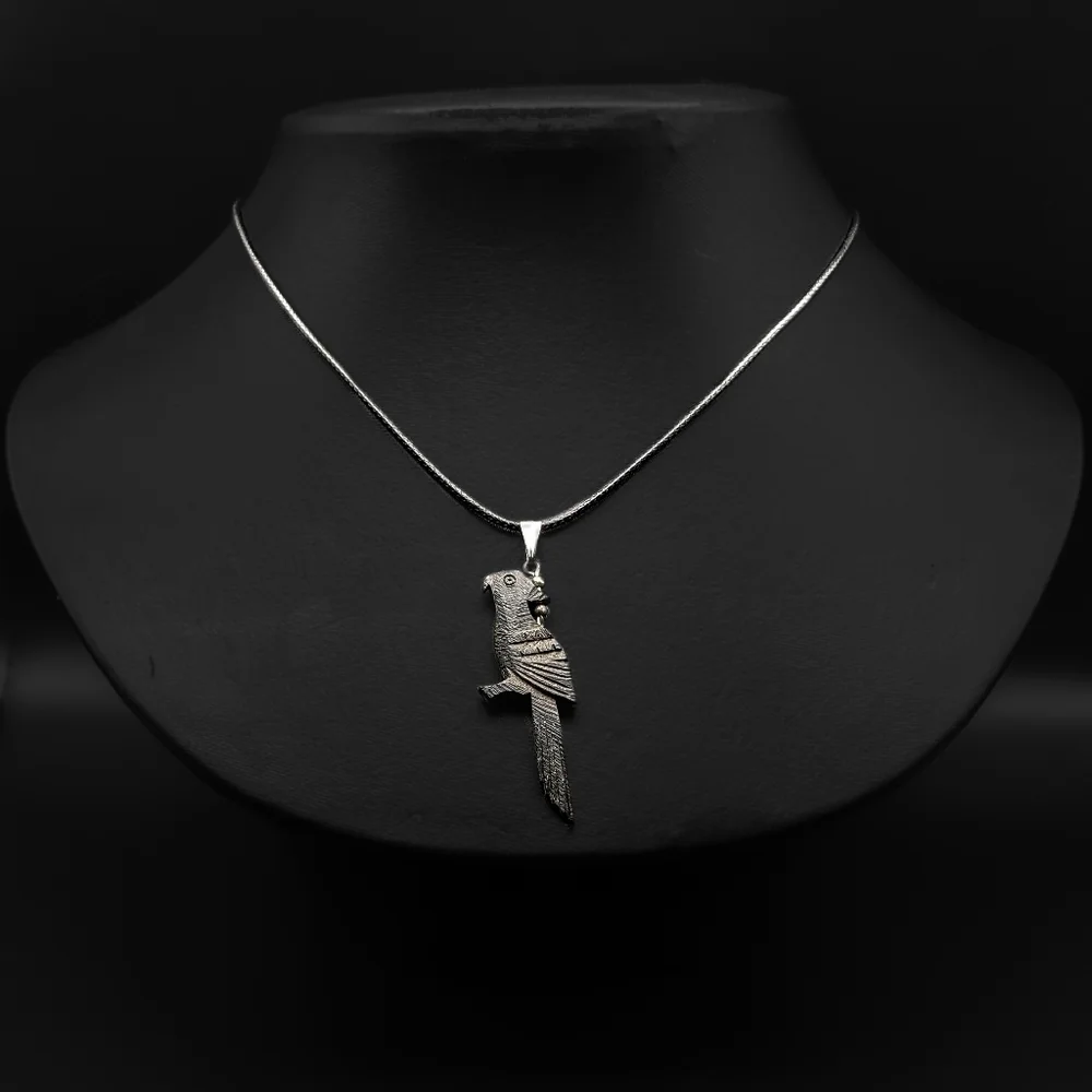 BLACK Wooden Carved Bird Pendant with Beaded Accents on Black Cord Necklace - Picture 1 of 5